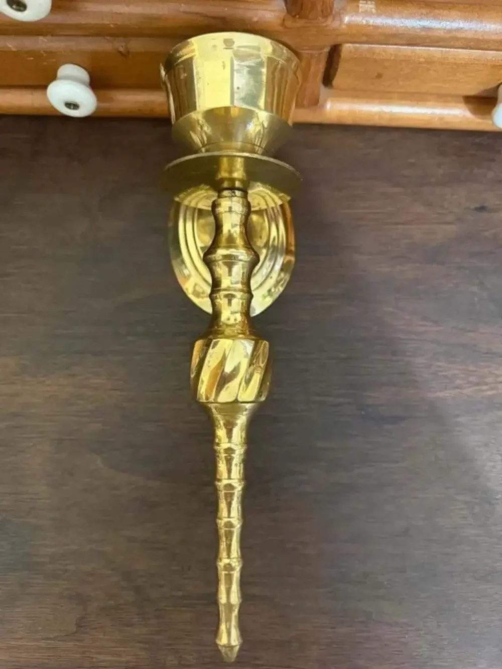 Pair of Vintage Solid Brass Wall Sconce Candle Holders with Swirl Detail